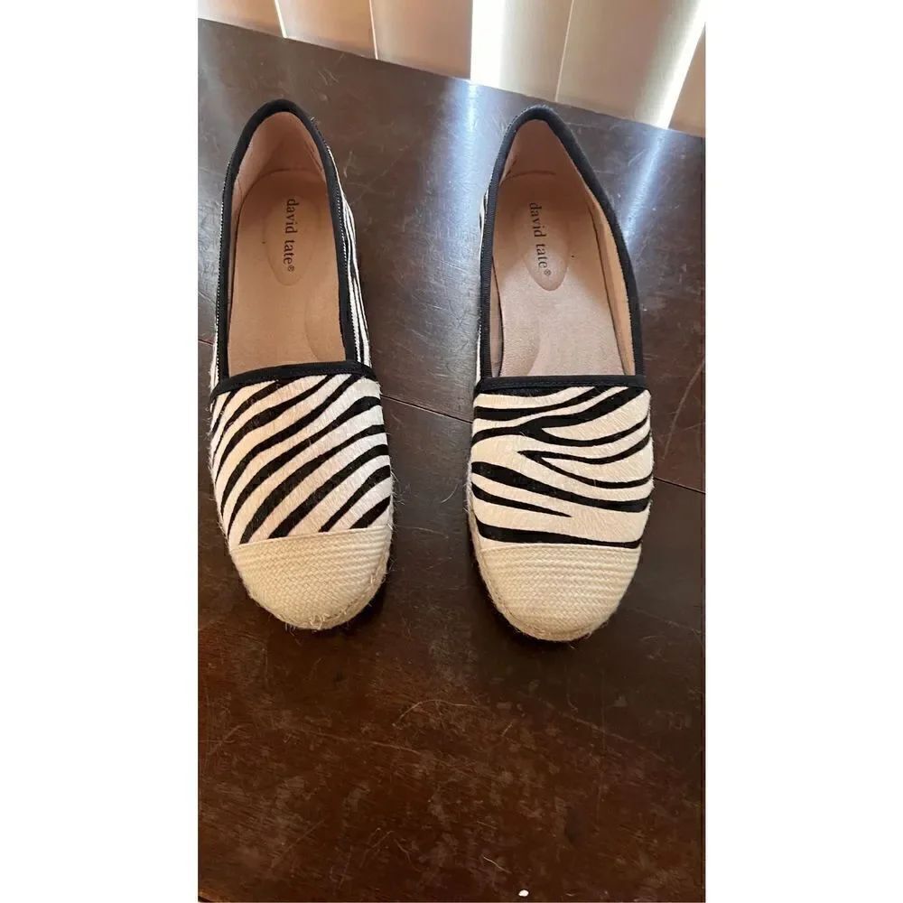 David Tate Zebra Print faux fur espadrilles shoes size 9 Narrow